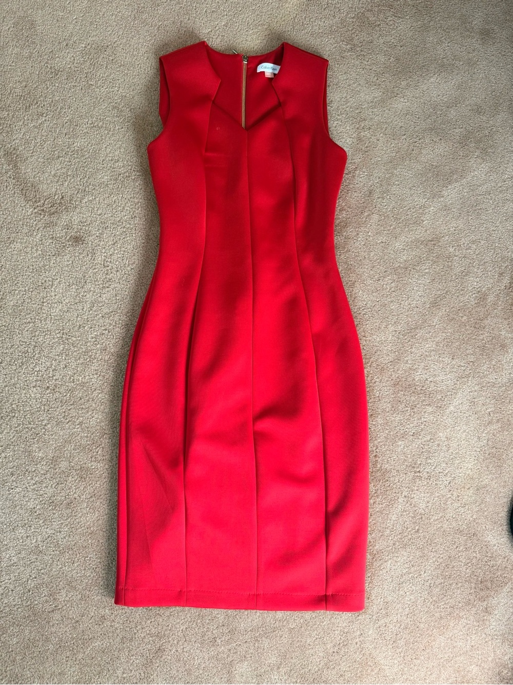 Calvin Klein Red Sleeveless Sheath Midi Dress